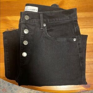 LOFT Size 29 / 8 Black High Waist Wide Leg Crop Jeans
